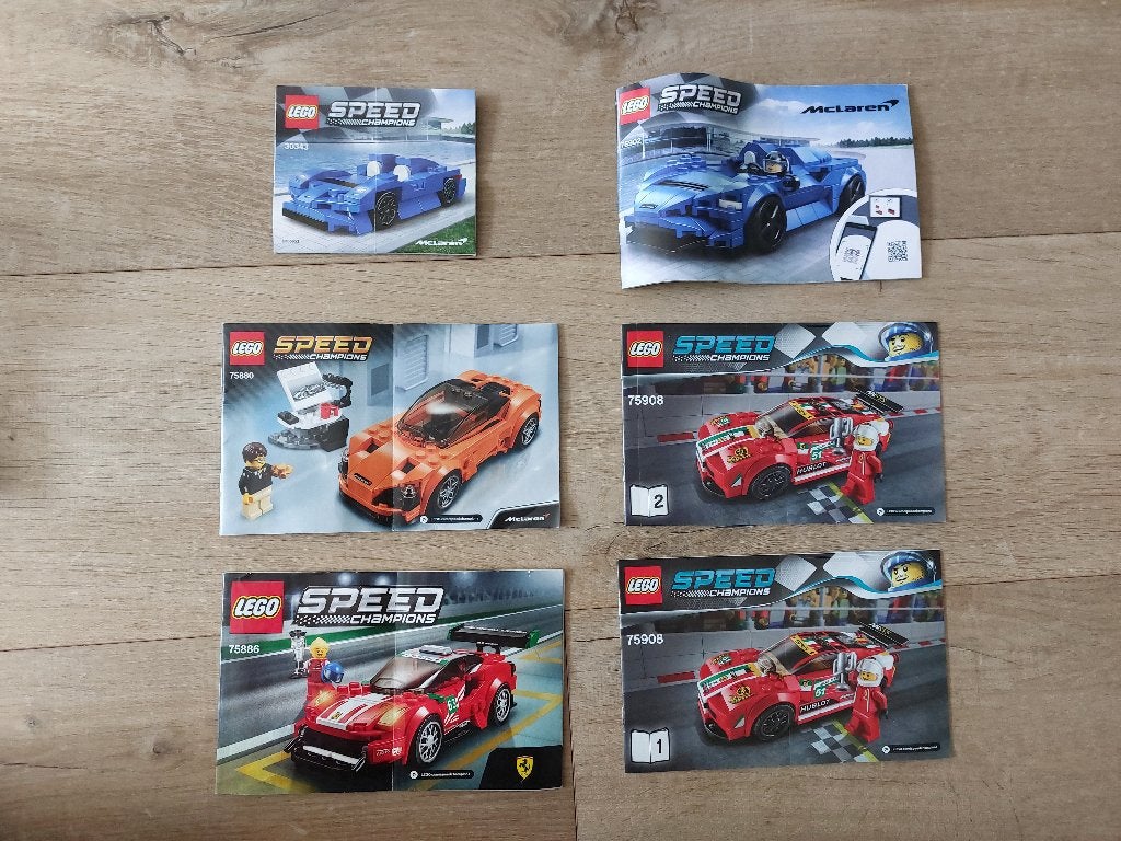 Partij 5x Lego Speed Champions, Legp@lego.com, Gebruikte blokjes met nopjes, Inclusief instructies, Lego