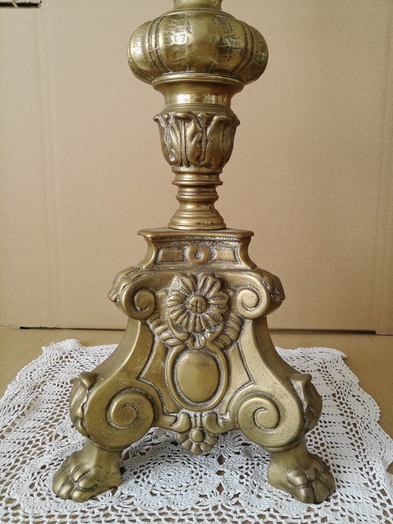 Antieke koperen kandelaar kerkkandelaar barokstijl 62cm 1900, Antiek en Kunst, Ophalen of Verzenden