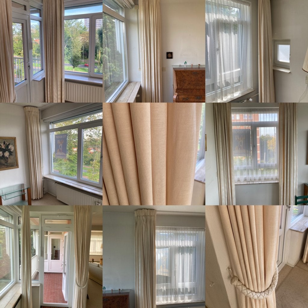 10 hoge lange witte beige crème gevoerde gordijnen met haken, Ophalen, In te korten, Beige, Zo goed als nieuw