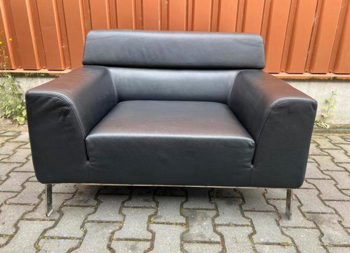 Artifort Lex loveseat fauteuil - zwart leder -, Ophalen, Luxe design, Gebruikt, 75 tot 100 cm