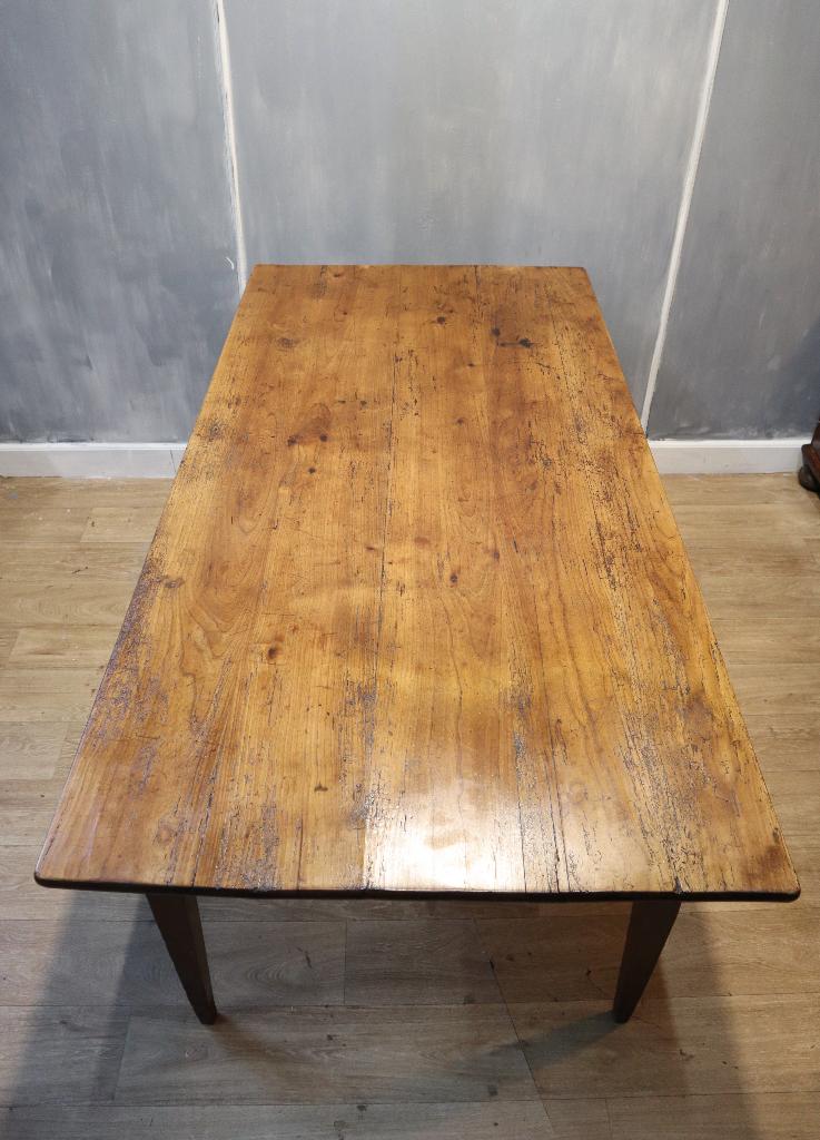 Antieke Franse kersenhouten tafel met lade en schuifblad., Ophalen of Verzenden