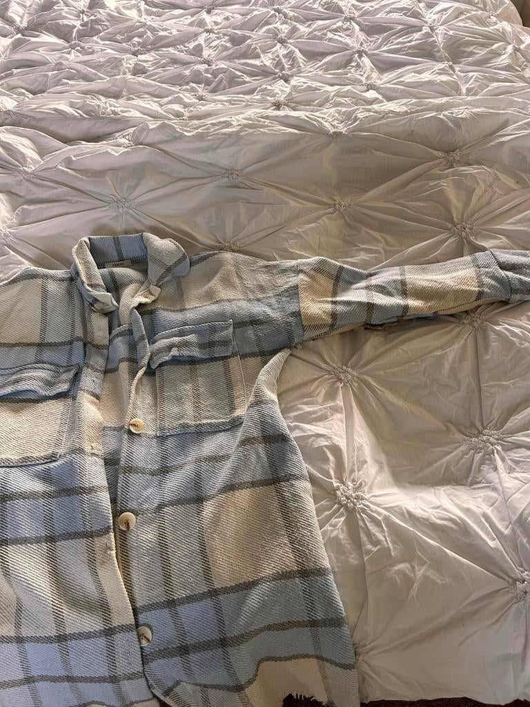 Geruite Overshirt met Franjes - Blauw/Beige, Ophalen of Verzenden, Zo goed als nieuw, Maat 38/40 (M), Blauw