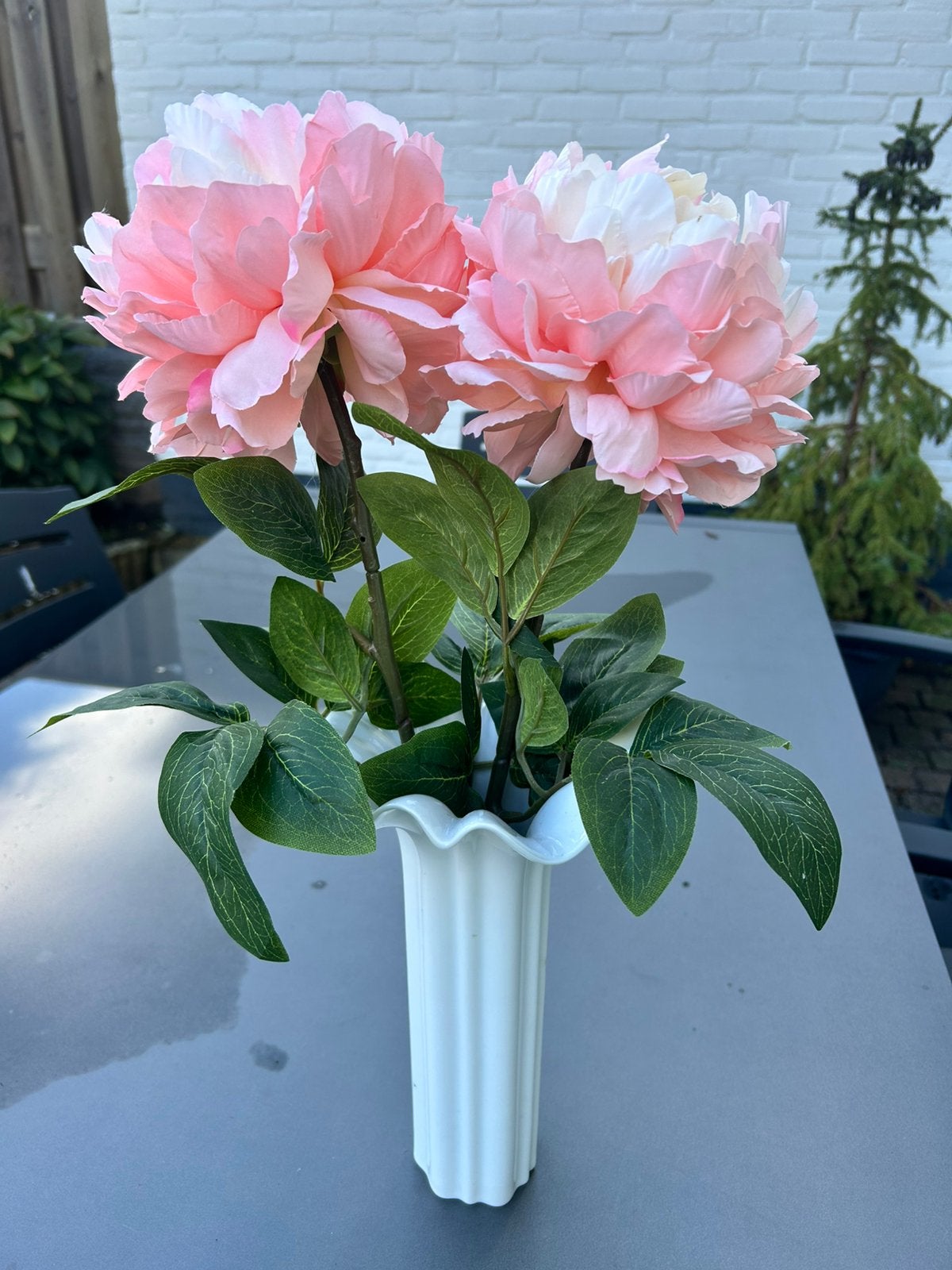 2 Kunstbloem takken - Pioenroos - 50 cm., Ophalen of Verzenden, Zo goed als nieuw