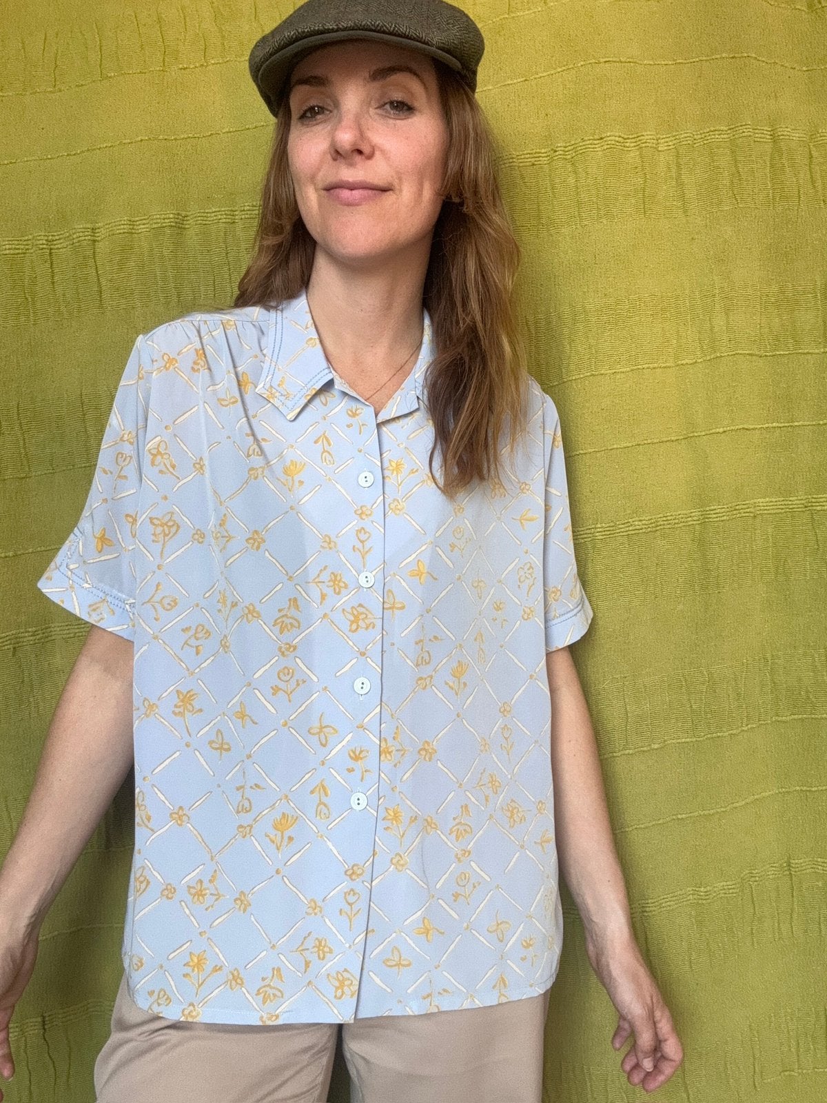 Vintage blouse - Lila - print - L/40 of oversized, Maat 38/40 (M), Hgv, Ophalen of Verzenden, Vintage
