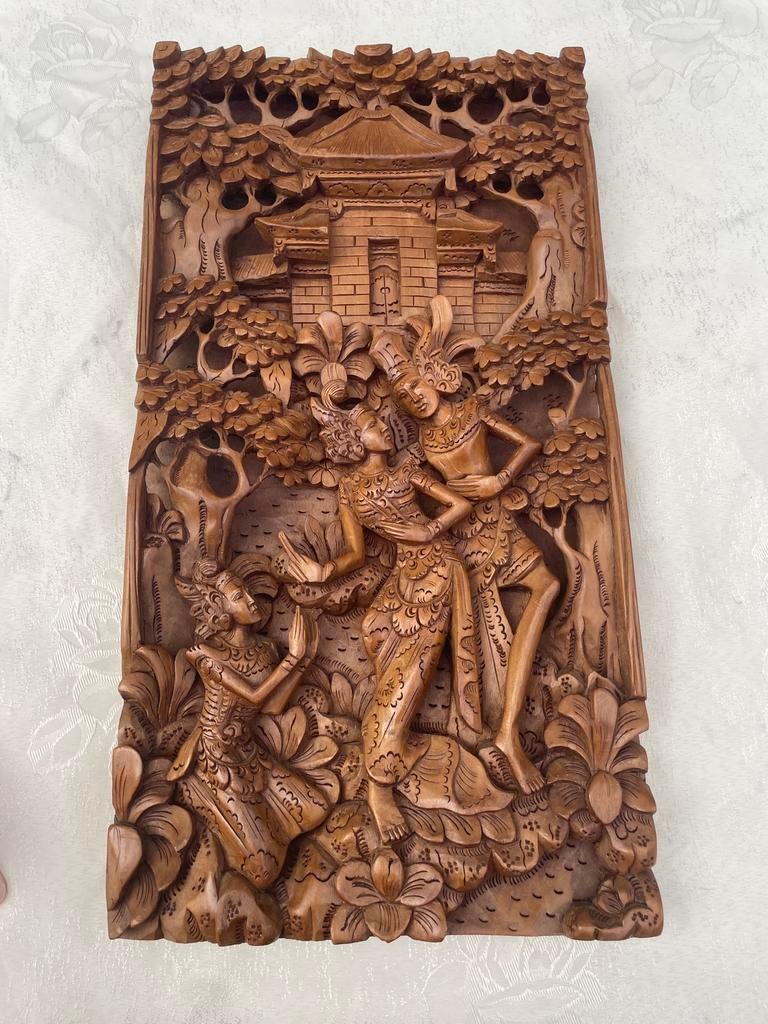 Balinees Houtsnijwerk Paneel - Handgemaakt, Ophalen of Verzenden, Houtsnijwerk