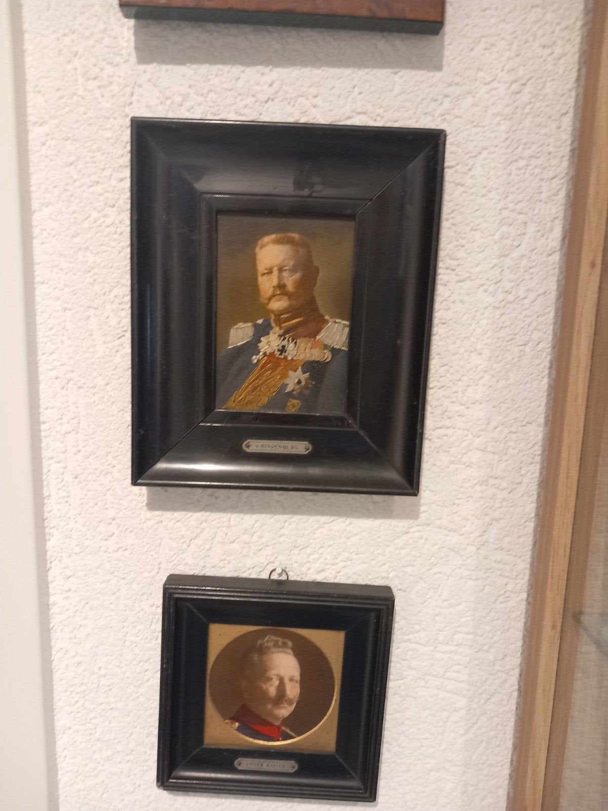 Oude portretten in lijst - Keizer Wilhelm II en Generaal, Ophalen of Verzenden, Gebruikt, Minder dan 50 cm, Foto of Poster