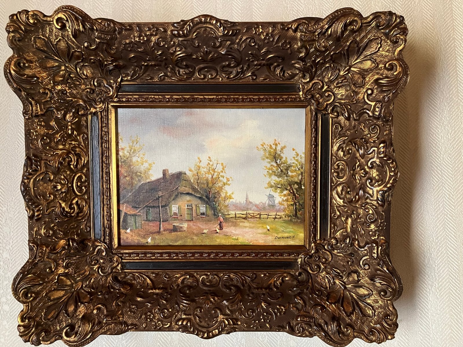 Schilderij A.P. Doornhein - Hollands Landschap met Boerderij, Doek, Realistisch, Ophalen of Verzenden, Gesigneerd
