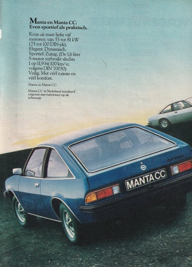 Retro reclame 1980 Opel Manta CC auto sportief, Verzamelen, Verzenden, Overige typen