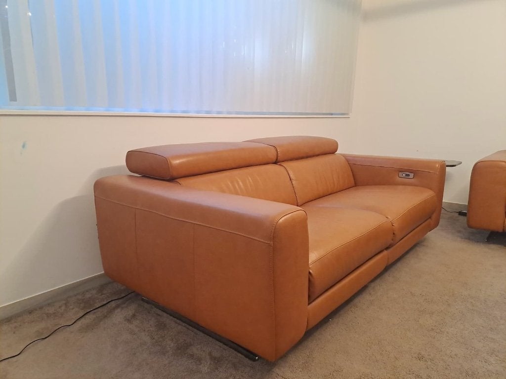 Chateau d’Ax zetel met elektrische relax in cognac leder, Huis en Inrichting, 100 tot 125 cm, Driepersoons, Leer, Ophalen of Verzenden