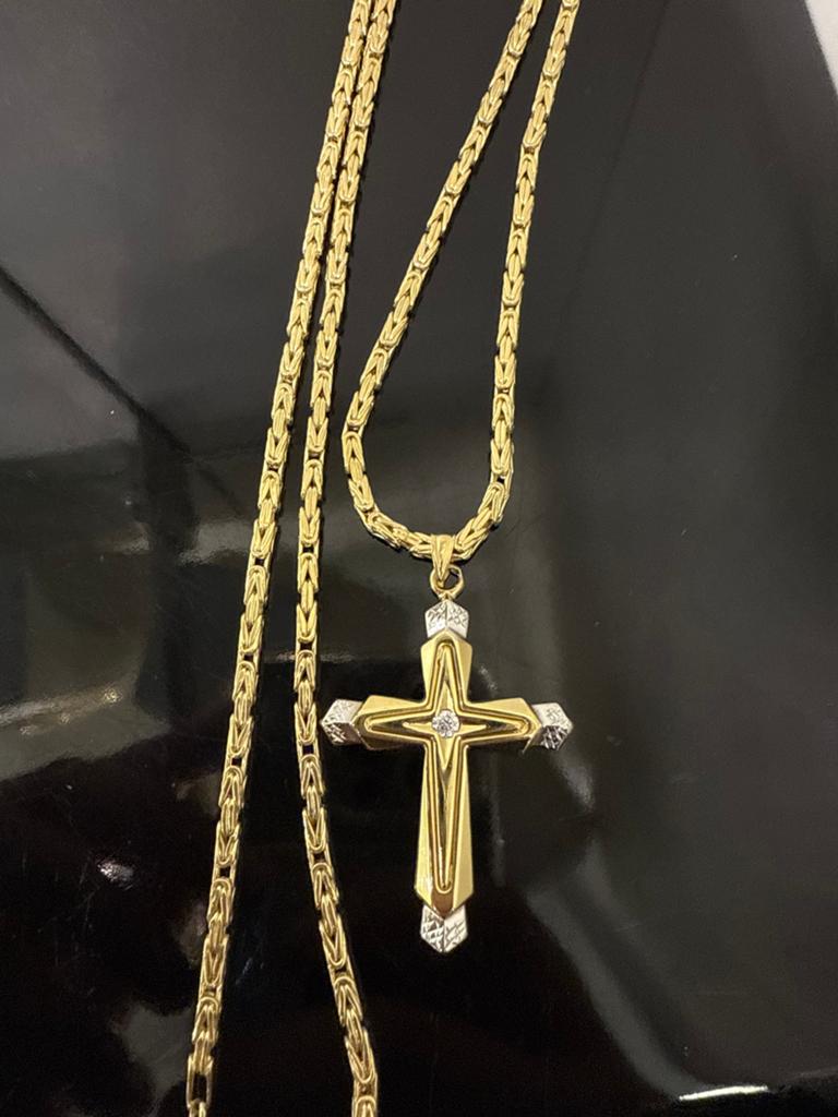 Prachtige 14k gouden koningsketting met kruis hanger, Ophalen of Verzenden, Nieuw, Goud