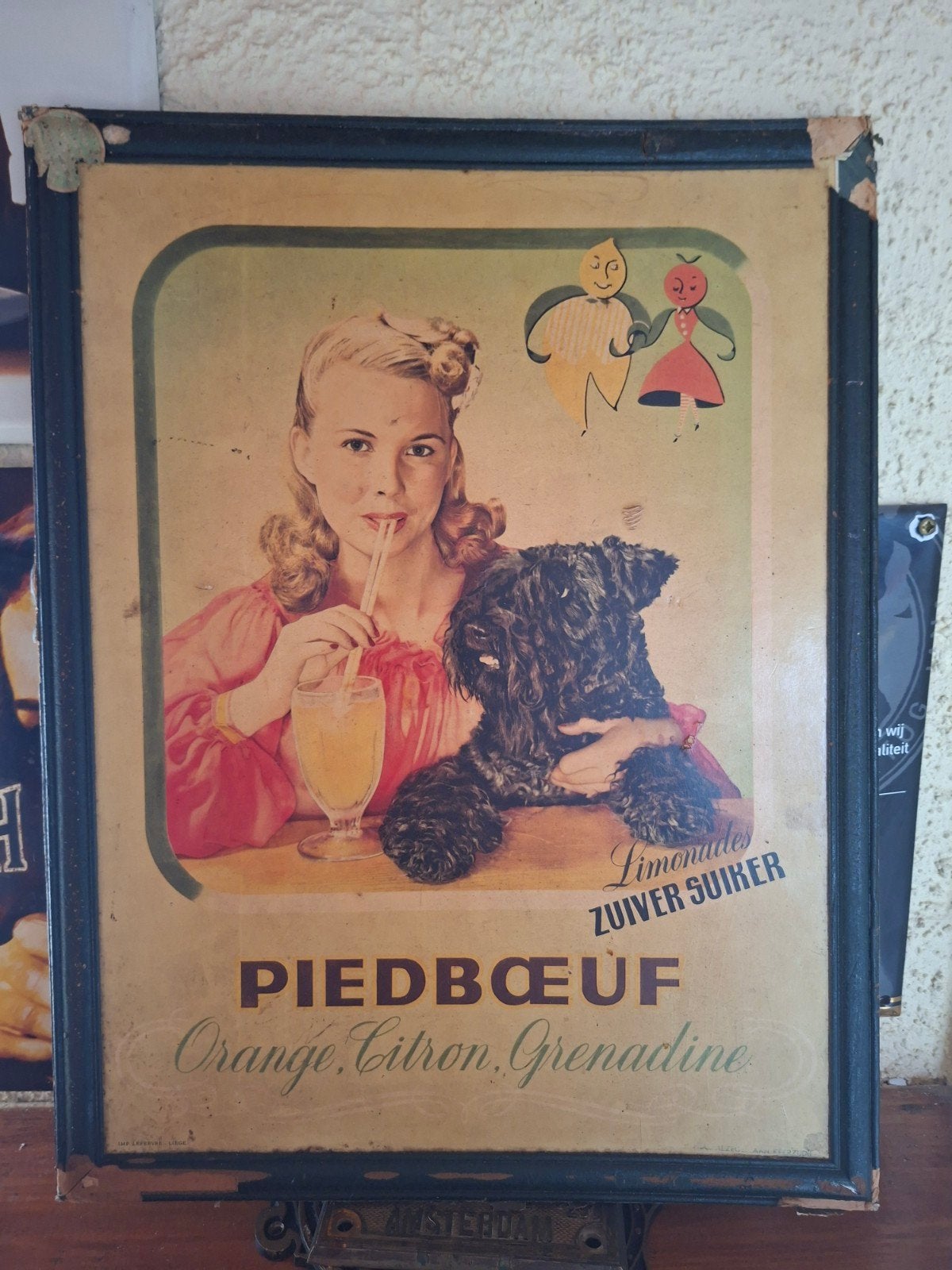 Oud Piedboeuf limonade reclamebord - Vintage bier bord, Ophalen of Verzenden, Gebruikt, Reclamebord