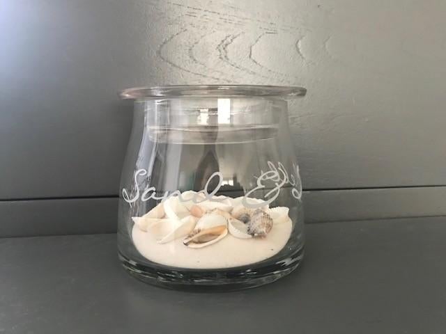Riviera Maison - windlicht/ glazen kandelaar sea shells., Ophalen, Overige materialen, Zo goed als nieuw, Kandelaar