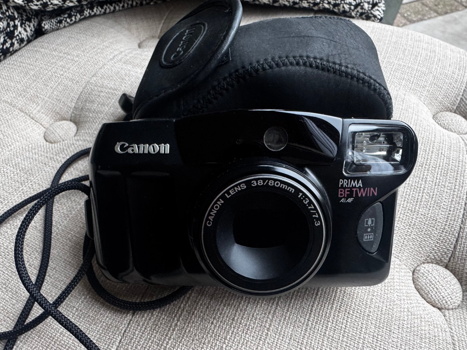 Canon Prima BF Twin – Analoge Fotocamera -Hoes & Handleiding, Ophalen of Verzenden, Zo goed als nieuw, Compact, Canon