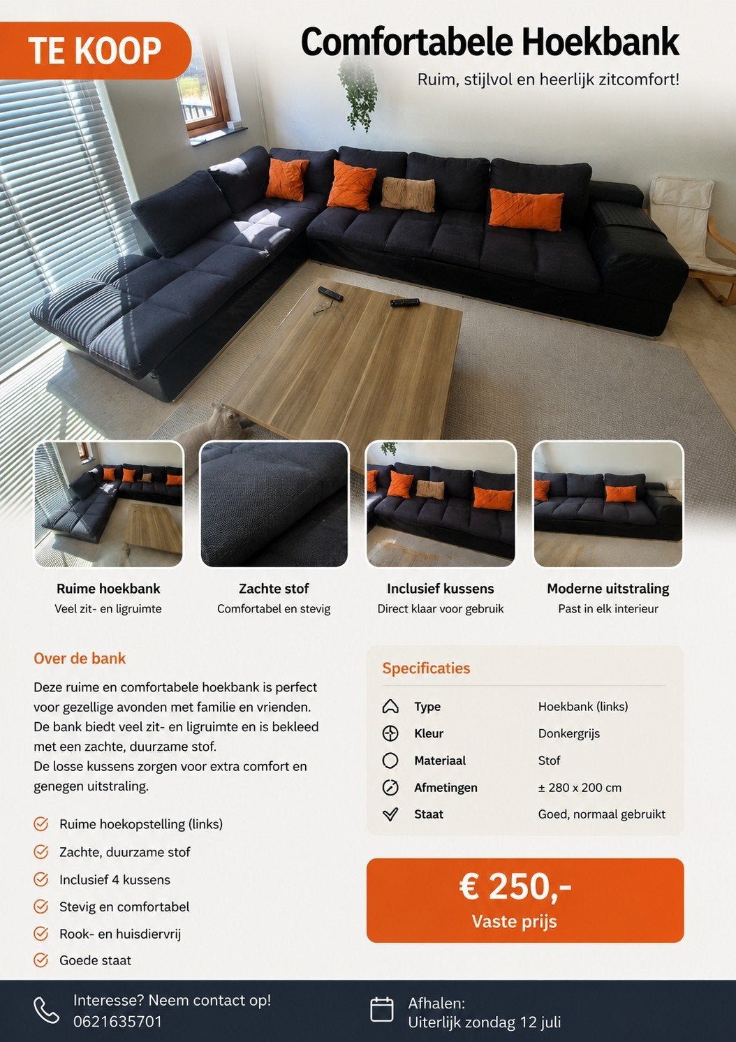 Hoekbank, Ophalen, Zo goed als nieuw, Leer
