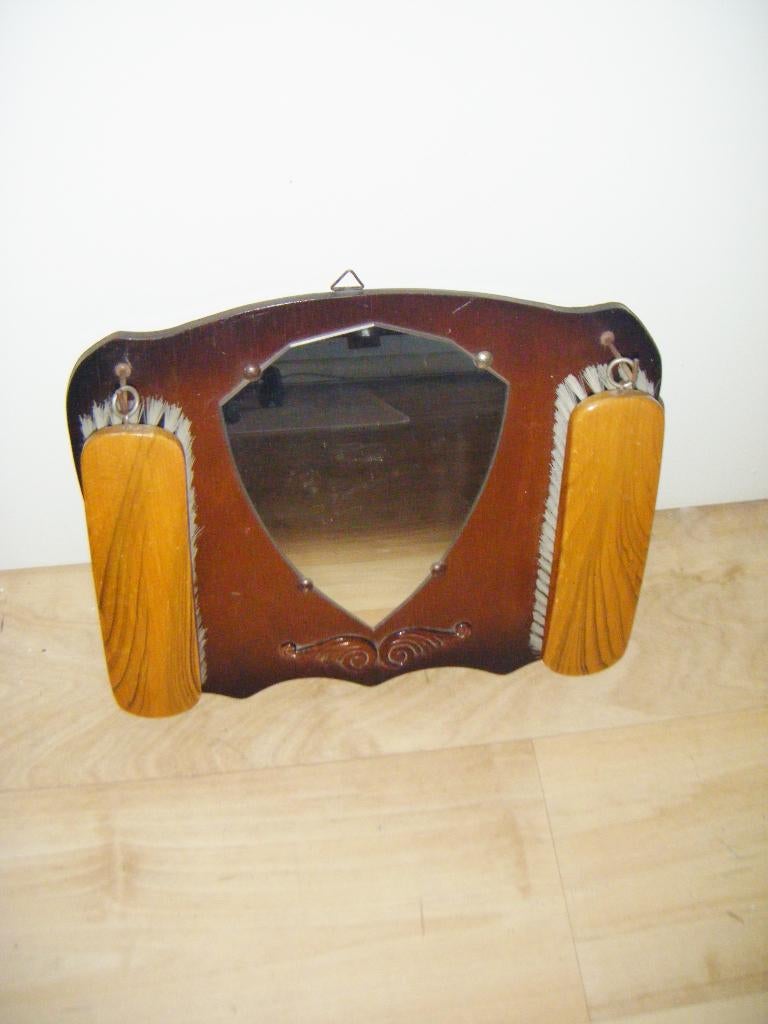 Oude hal set,spiegel,borstels,origineel vintage,garderobe, Ophalen of Verzenden