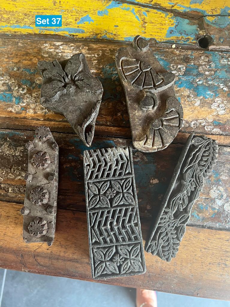 India stempel set van 5 stuks Indiase batik diverse 37-43, Verburgt Vintage, Houten stempel, Nieuw, Ophalen of Verzenden