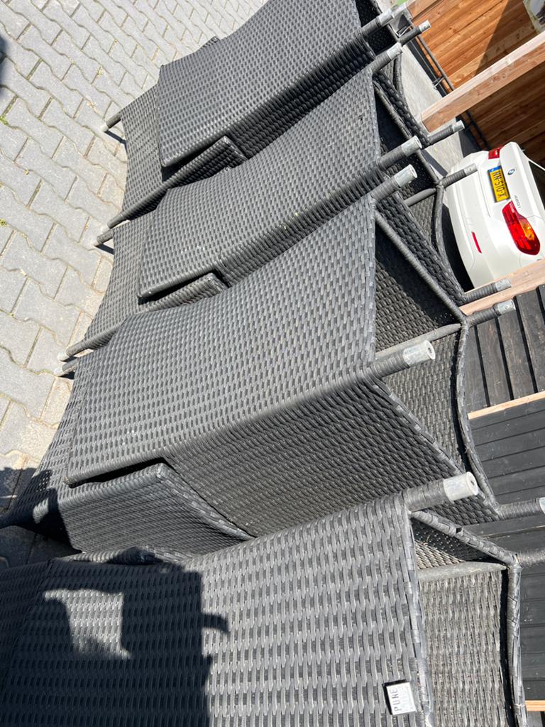 8x Pure Collection Wicker Tuinstoelen - Stapelbaar, Tuin en Terras, Ophalen, Gebruikt, Wicker, Stapelbaar