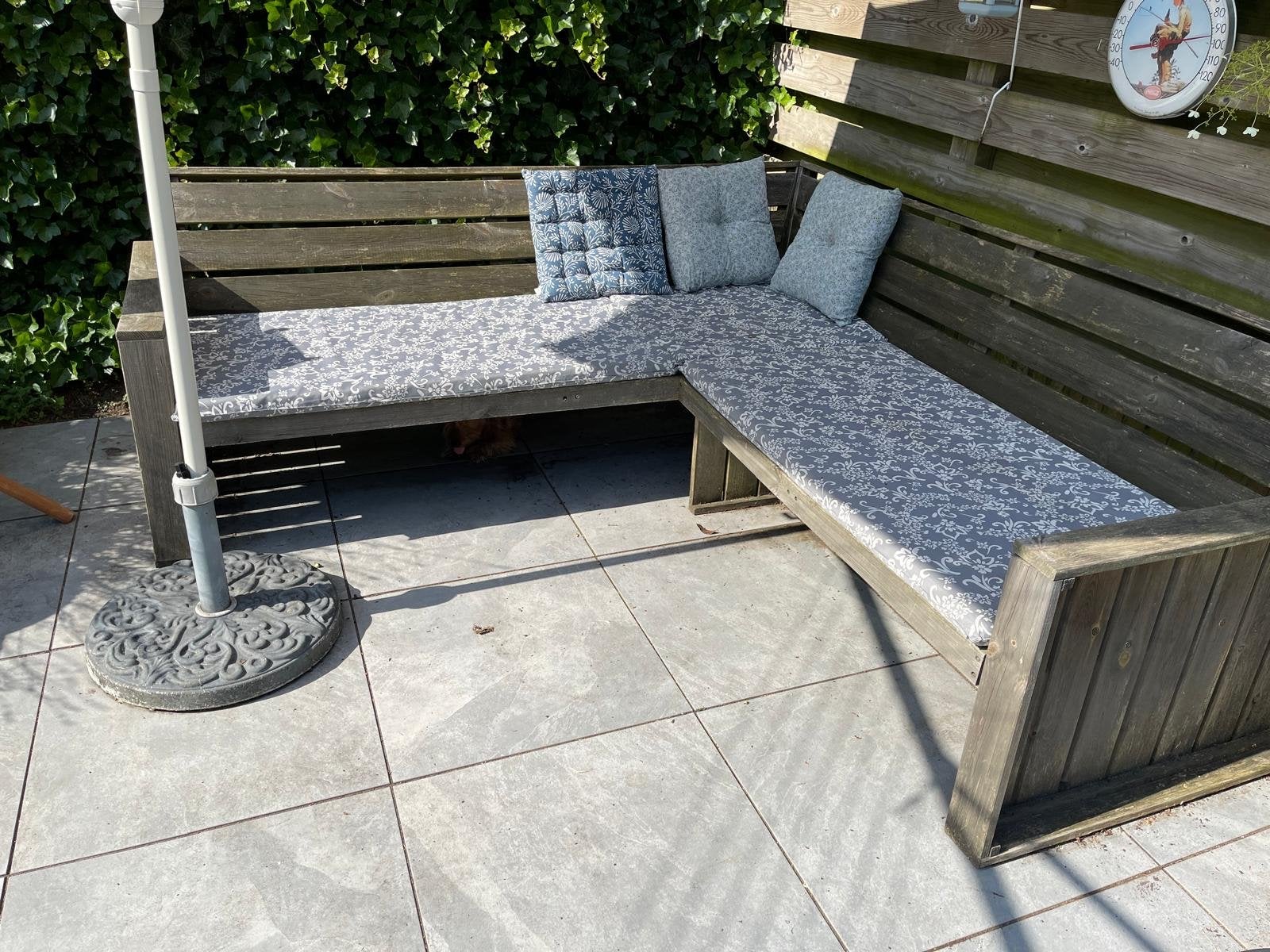 Houten loungebank voor buiten met kussens, Ophalen, Gebruikt, Hout
