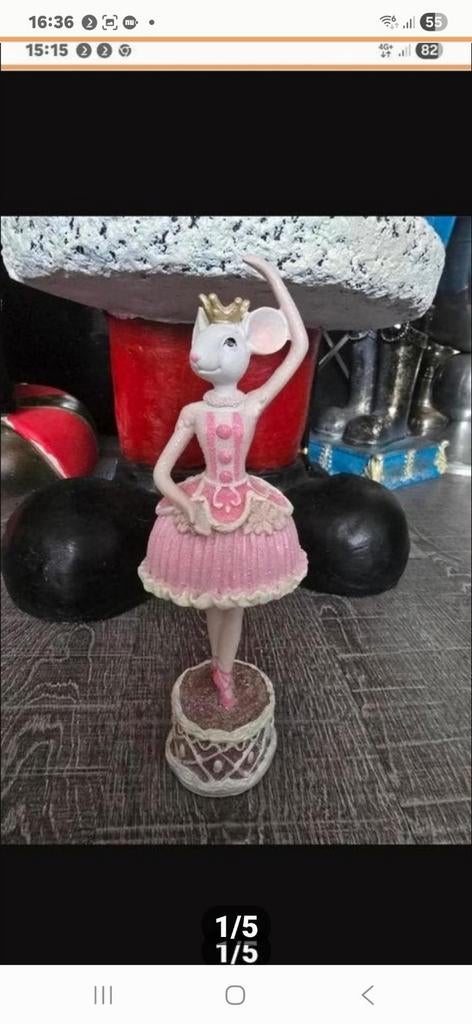 Ballerina Muis Beeldje met Kroon - Roze Jurk, Verzamelen, Beelden en Beeldjes, Ophalen of Verzenden, Nieuw, Dier
