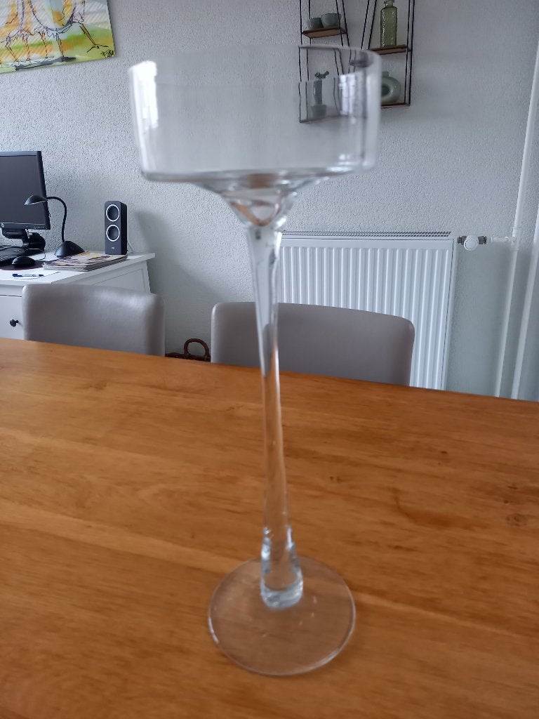 Glazen kandelaar, Huis en Inrichting, Woonaccessoires | Kandelaars en Kaarsen, Ophalen, Overige materialen, Minder dan 25 cm