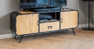 Tv kast mango hout en zwart staal, Huizen en Kamers