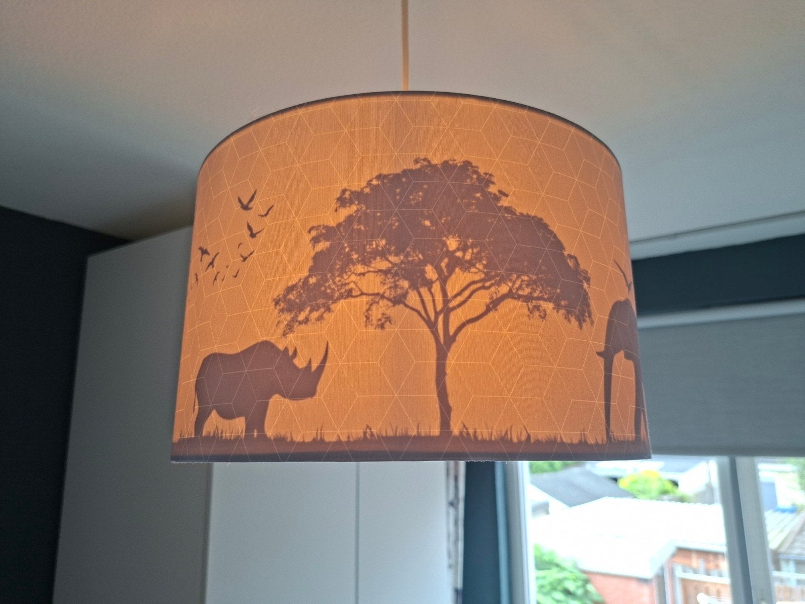 Hanglamp met safari dieren print, Gebruikt, Safari, Kinderkamer, Textiel, E27 (groot)