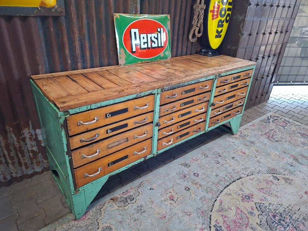 Vintage Oude Leger Werkbank met Laden - Industrieel Design, Ophalen