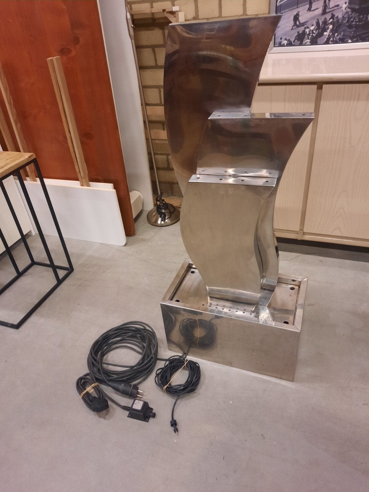 rvs Waterornament met waterbak, pomp en ledverlichting, Ophalen, Gebruikt, Rvs, Waterornament