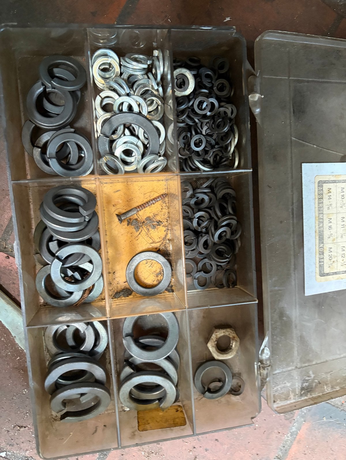 Assortiment Fabory ringen en schroeven in opbergdozen, Ophalen, Gebruikt, Minder dan 50 mm, Overige typen