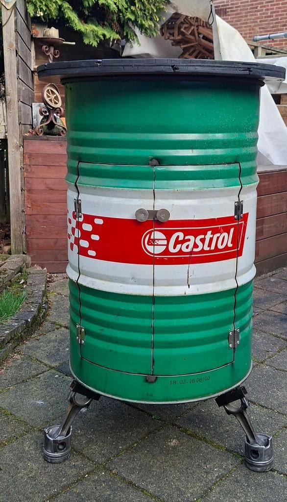 Oliedrum statafel/kast, Ophalen