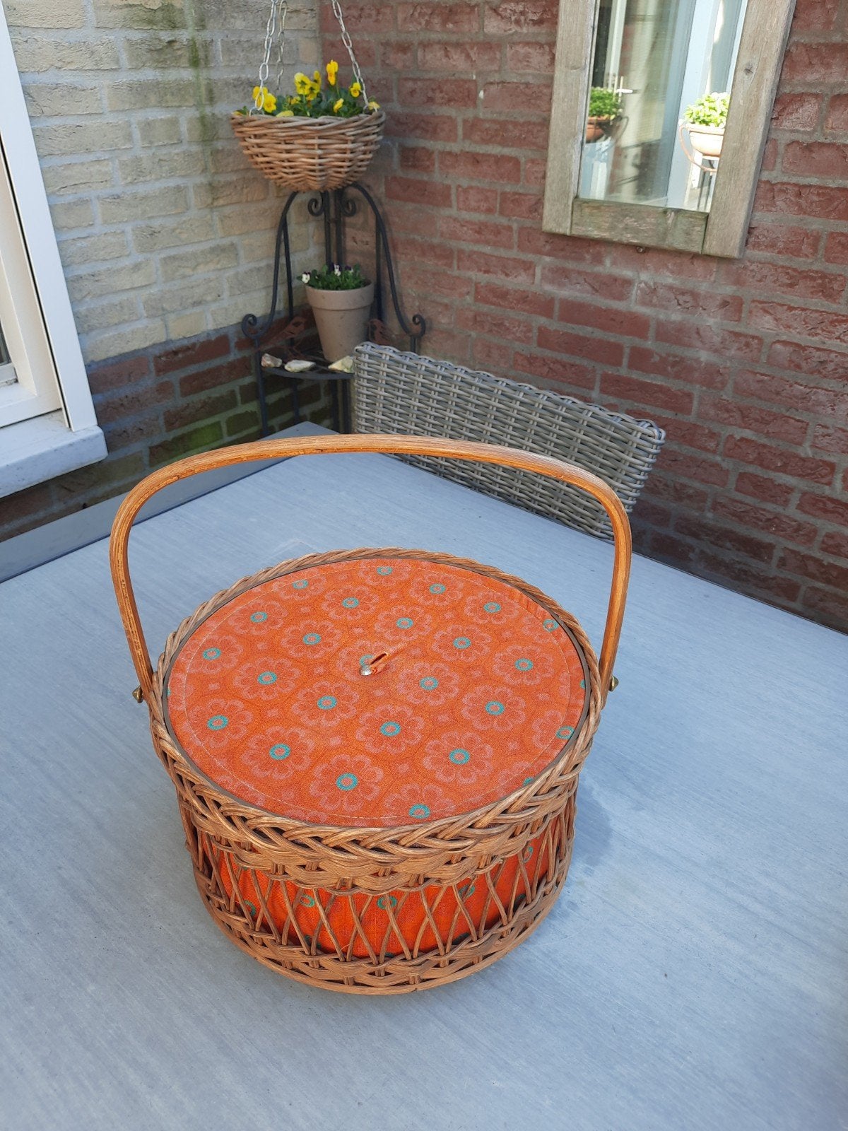 Vintage naaimand, Ophalen, Gebruikt, Rond, Riet