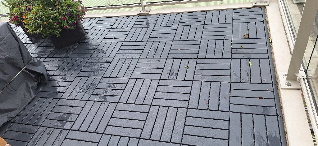 IKEA vlonders – donkergrijs, incl 40 kant- en 4 hoeklijsten., Tuin en Terras, Terrasdelen en Vlonders, Ophalen, Gebruikt, Kunststof