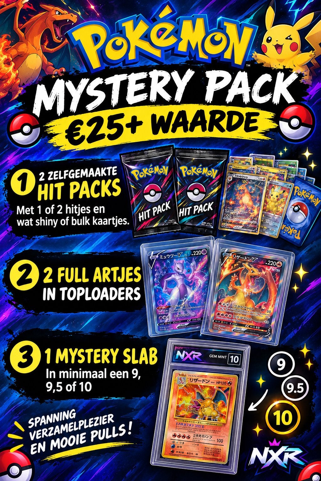 Pokémon Mystery Pack: 2 Hitpacks, 2 Full Arts, 1 Slab, Ophalen of Verzenden, Nieuw, Meerdere kaarten