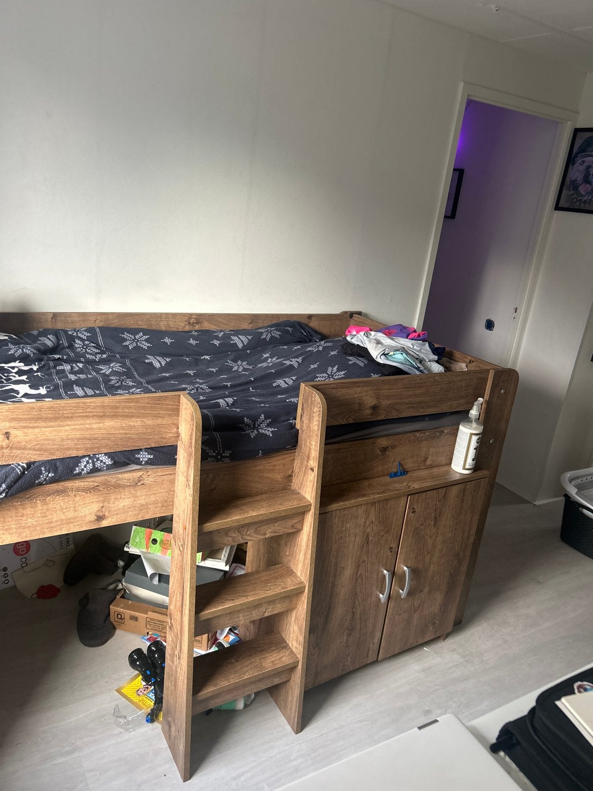 Houten hoogslaper met opbergruimte, Ophalen, Gebruikt, Eenpersoons, 160 tot 180 cm