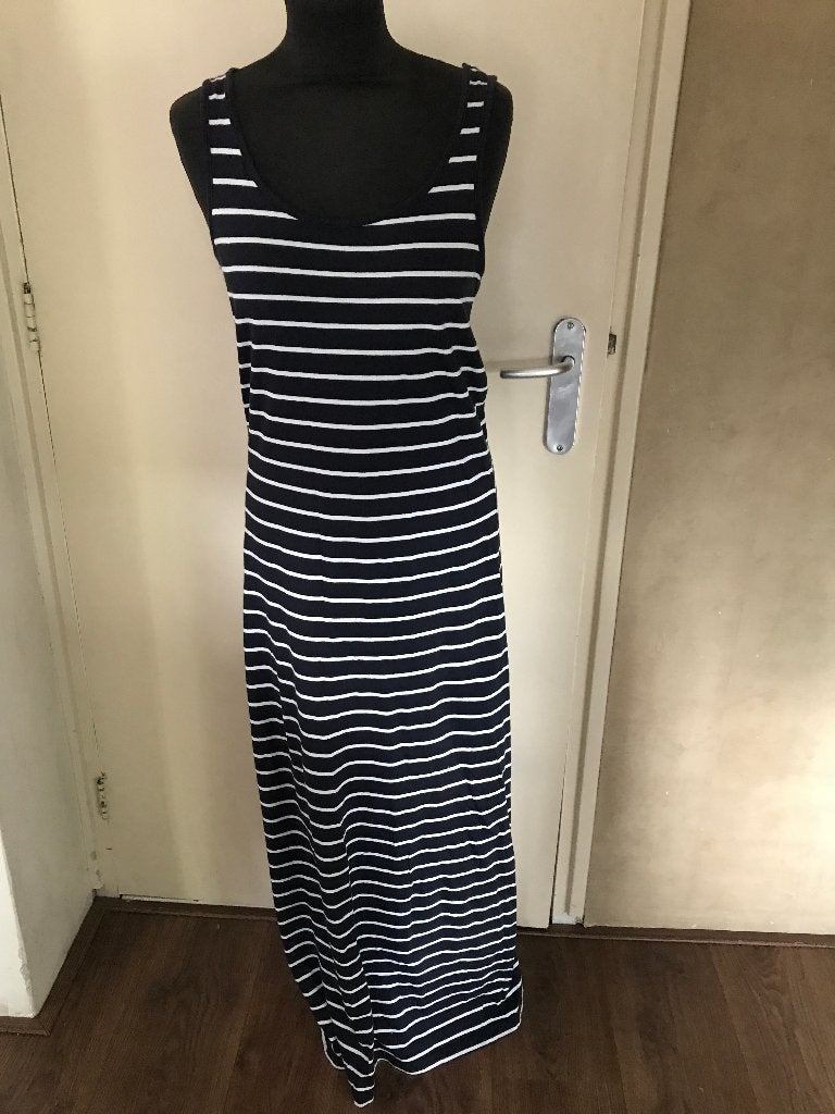 d.blauw/wit gestreepte maxi jurk (Only), Kleding | Dames, Jurken, Gedragen, Maat 38/40 (M), Overige kleuren, Onder de knie, Ophalen of Verzenden