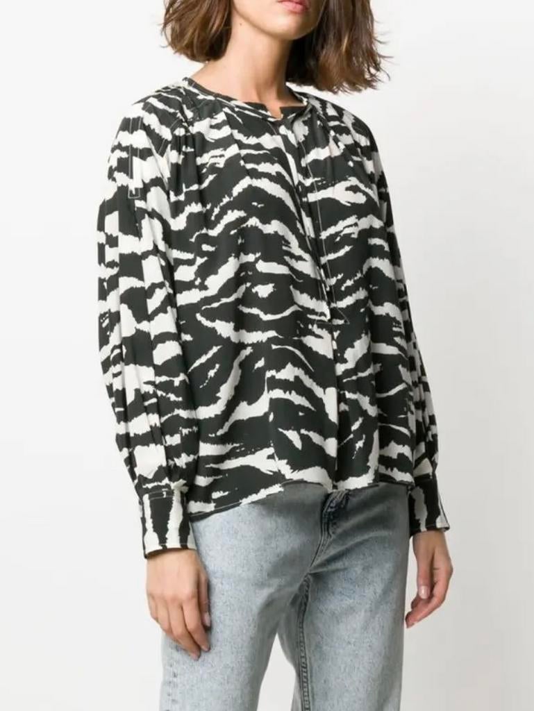 Isabel Marant silk zijde blouse shirt zebra puff sleeve 36/S, Ophalen of Verzenden, Nieuw, Maat 36 (S), Zwart