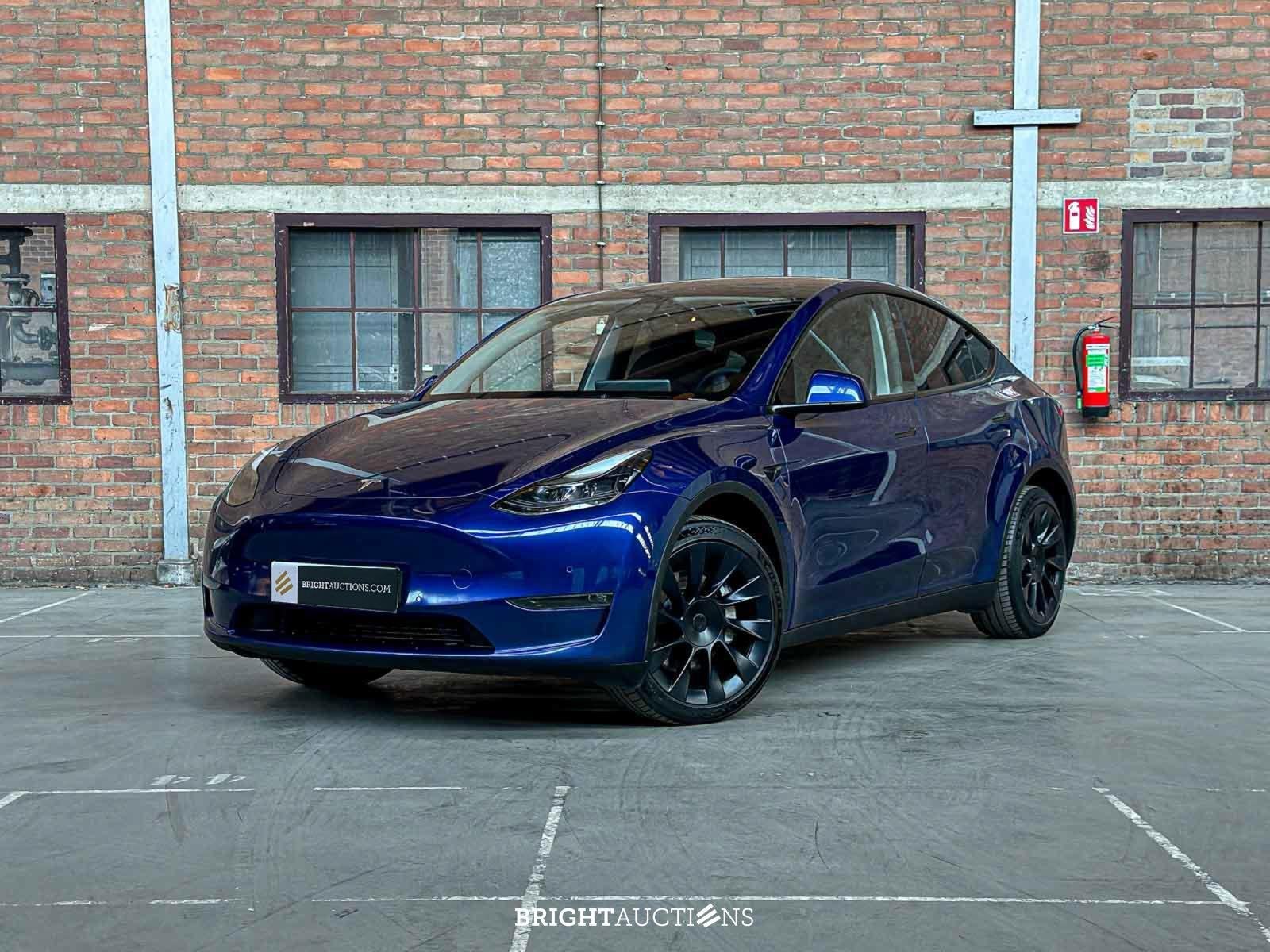 Tesla Model Y AWD (bj 2022, automaat), Auto's, Automaat, 0 cilinders, Gebruikt, Blauw