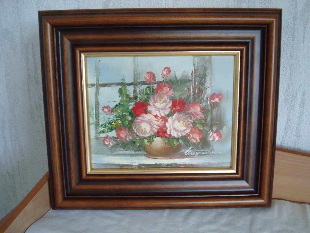 Vintage schilderij, Ophalen, Doek, Stilleven, Olieverf