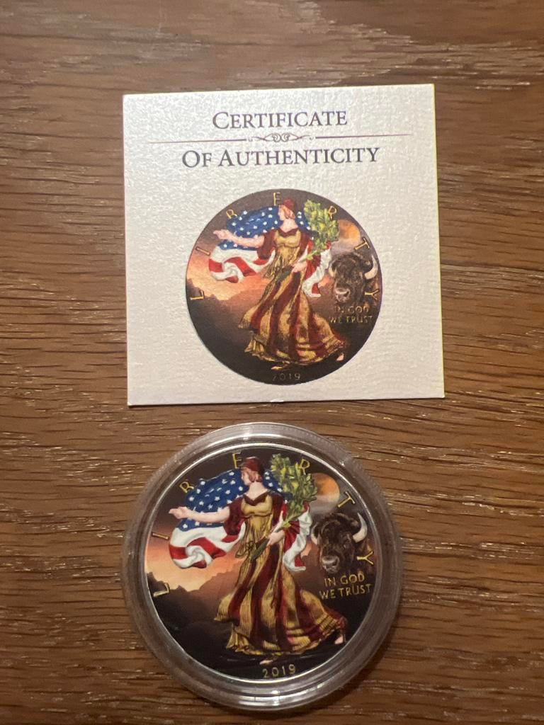 Gekleurde American Silver Eagle 2019 - 1 Oz .999 Zilver, Ophalen of Verzenden, Noord-Amerika, Losse munt, Zilver