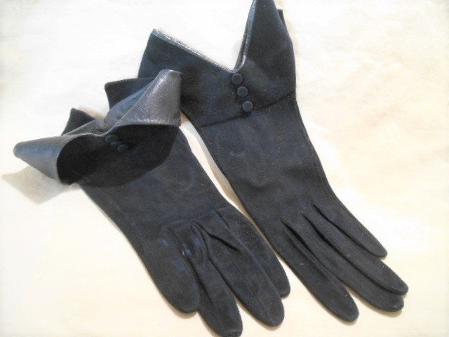 Vintage Macy's ART DECO donkerblauwe echt leren handschoenen, Verzenden, Dames, Macy's