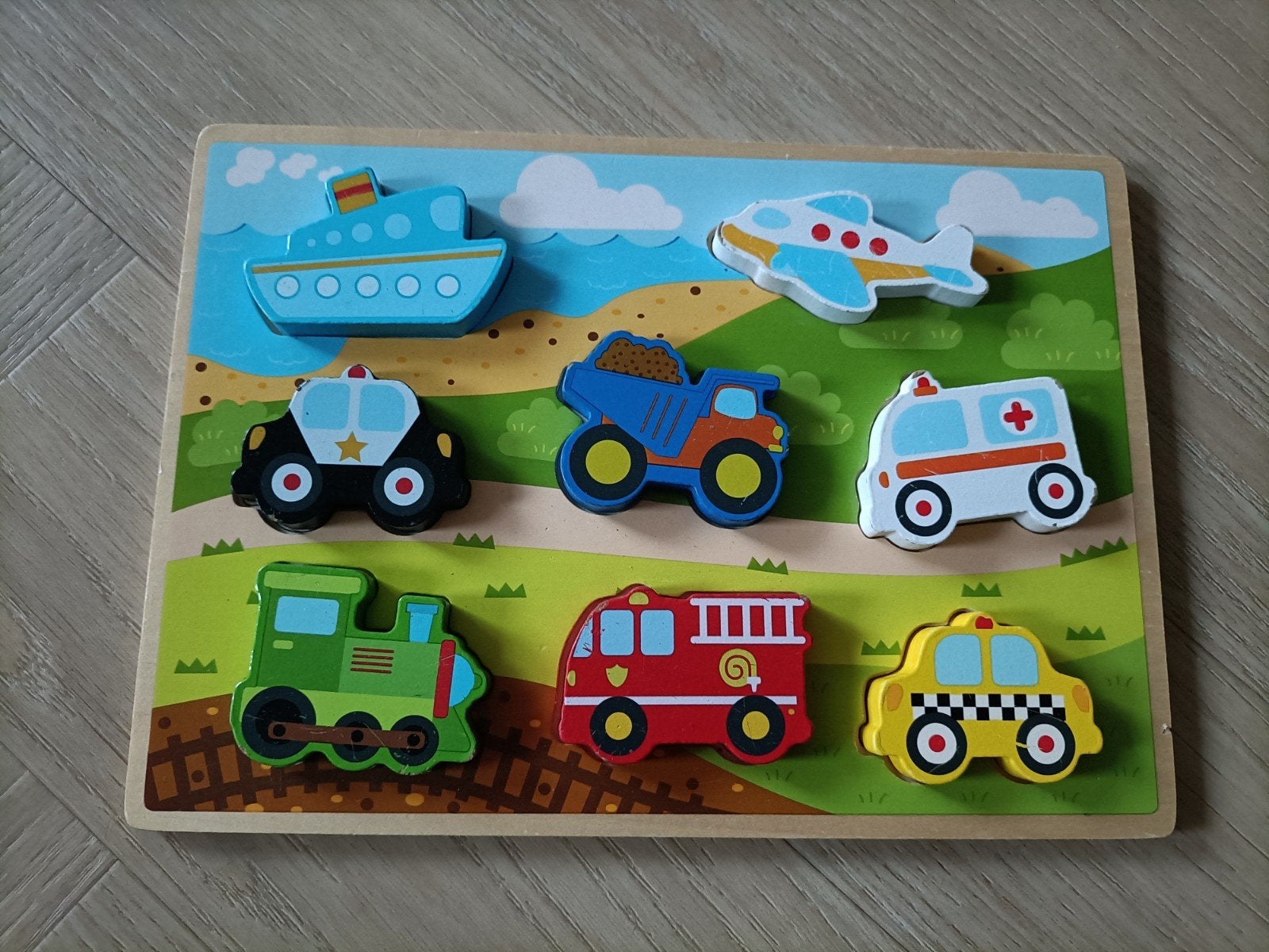 Houten voertuigen puzzel voor kinderen, Ophalen of Verzenden, Gebruikt