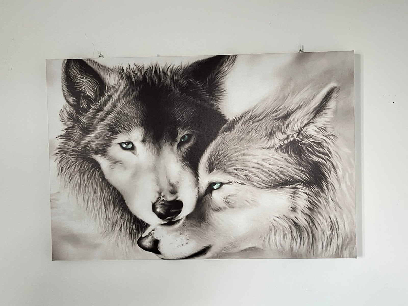 Canvas schilderij twee huskies; 90x60 cm, Ophalen, 50 tot 75 cm, Zo goed als nieuw, Schilderij