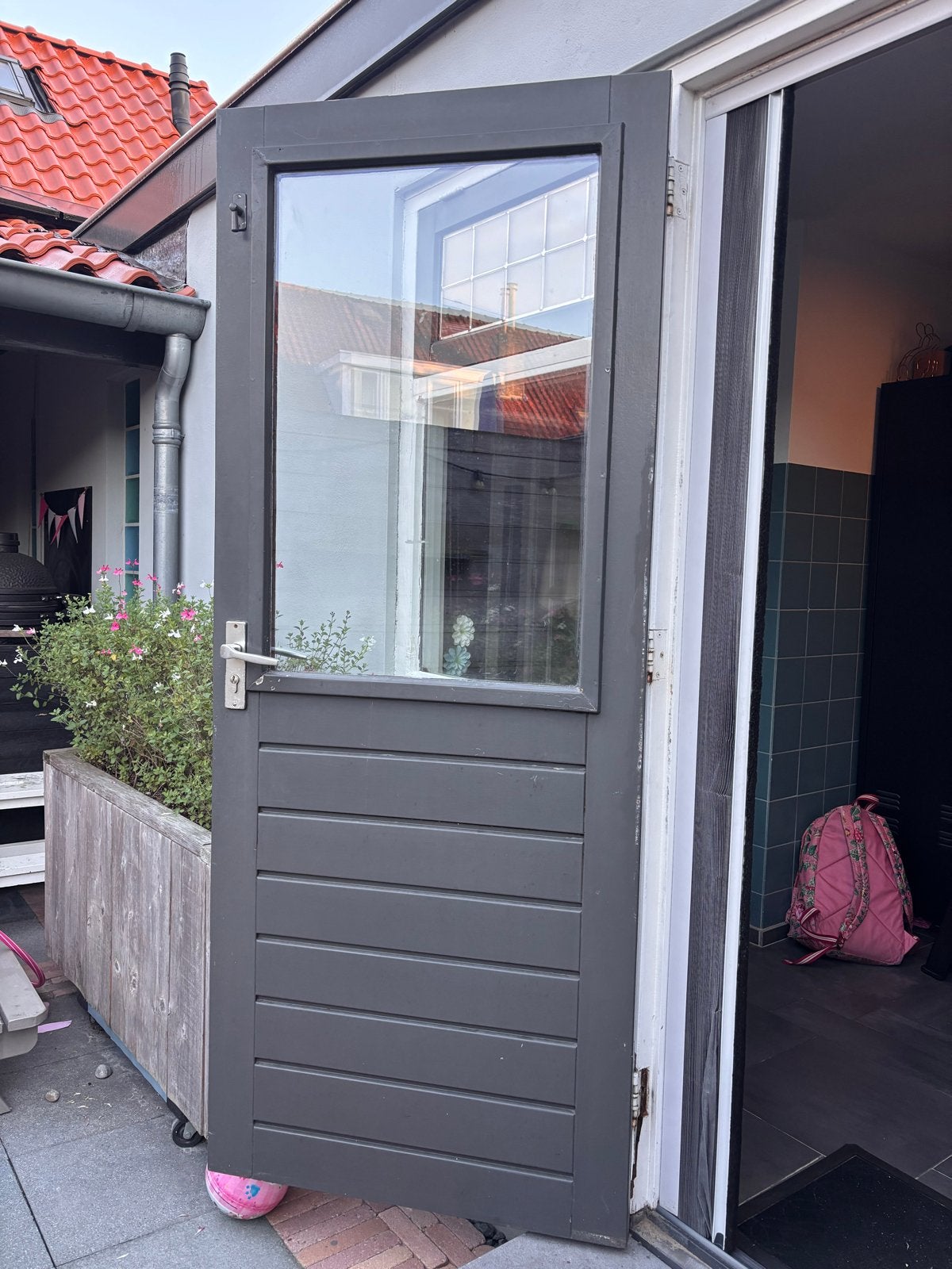 Buitendeur/Schuurdeur met glas - 200x81 cm, Doe-het-zelf en Verbouw, Ophalen, Gebruikt, 80 tot 100 cm, Buitendeur