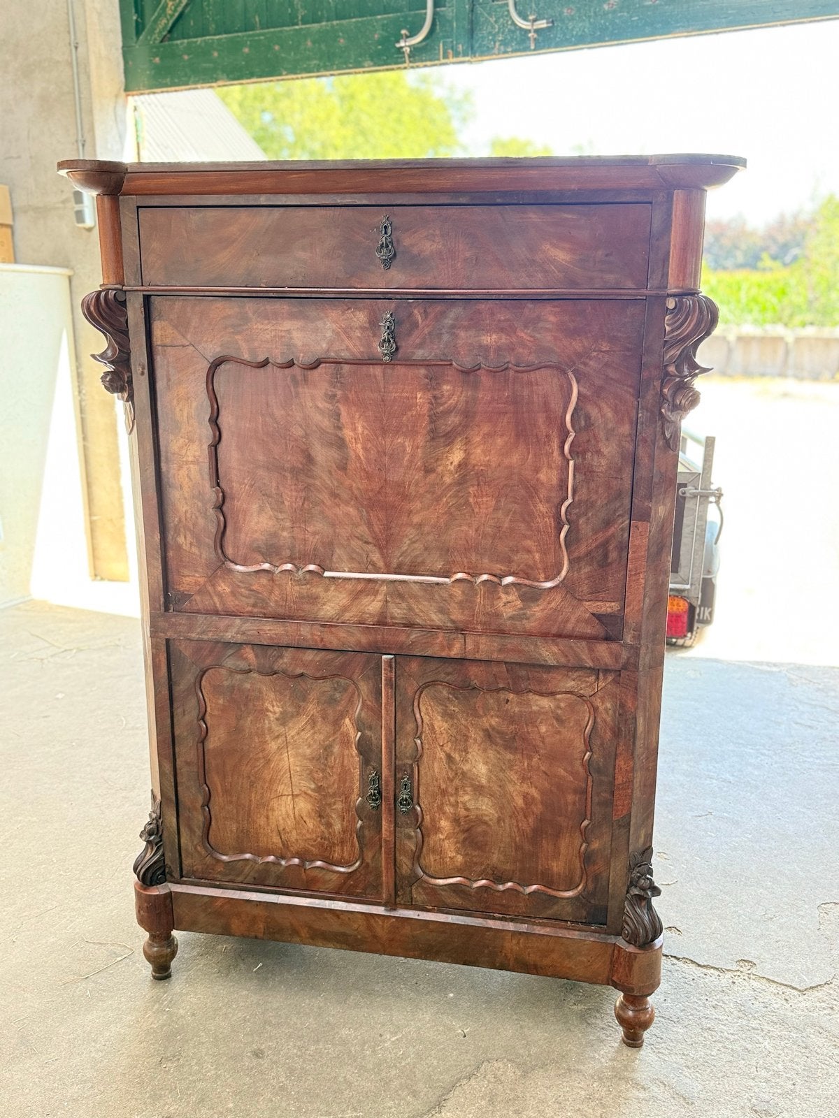 Antieke Mahonie Secretaire met Klep en Lades, Antiek en Kunst, Ophalen