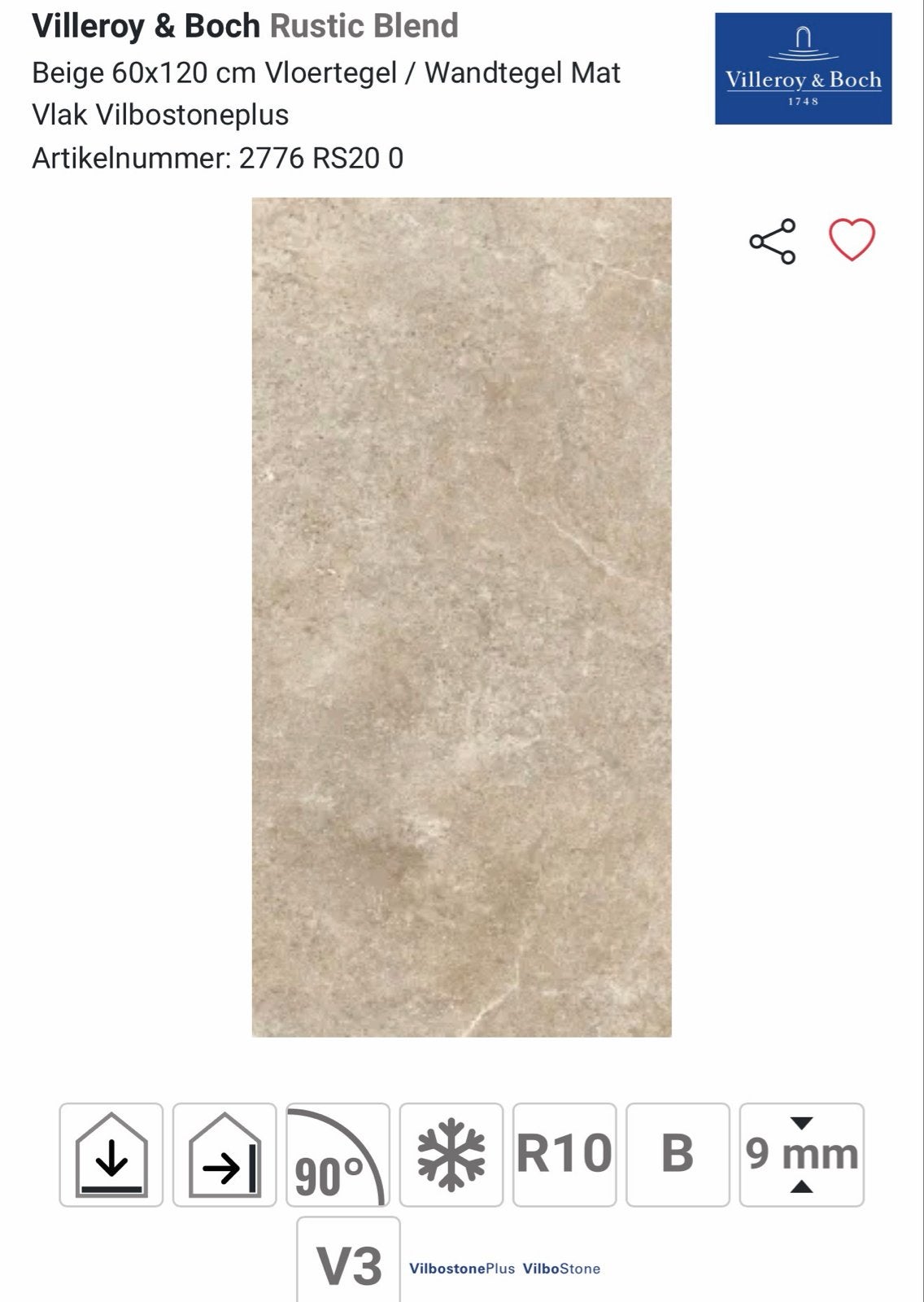 4x Villeroy & Boch Rustic Blend Vloertegel Beige 60x120 cm, Ophalen, 60 cm of meer, Nieuw, Minder dan 5 m²