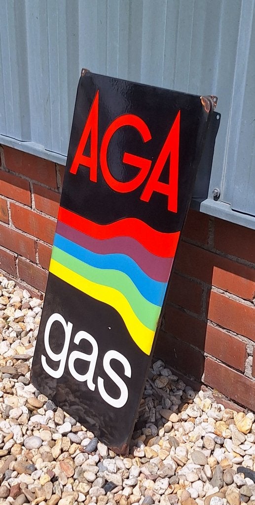 Tof emaille Langcat Bussum reclamebord van AGA gas️️️️️⛽️, Verzamelen, Reclamebord, Gebruikt, ., Ophalen of Verzenden