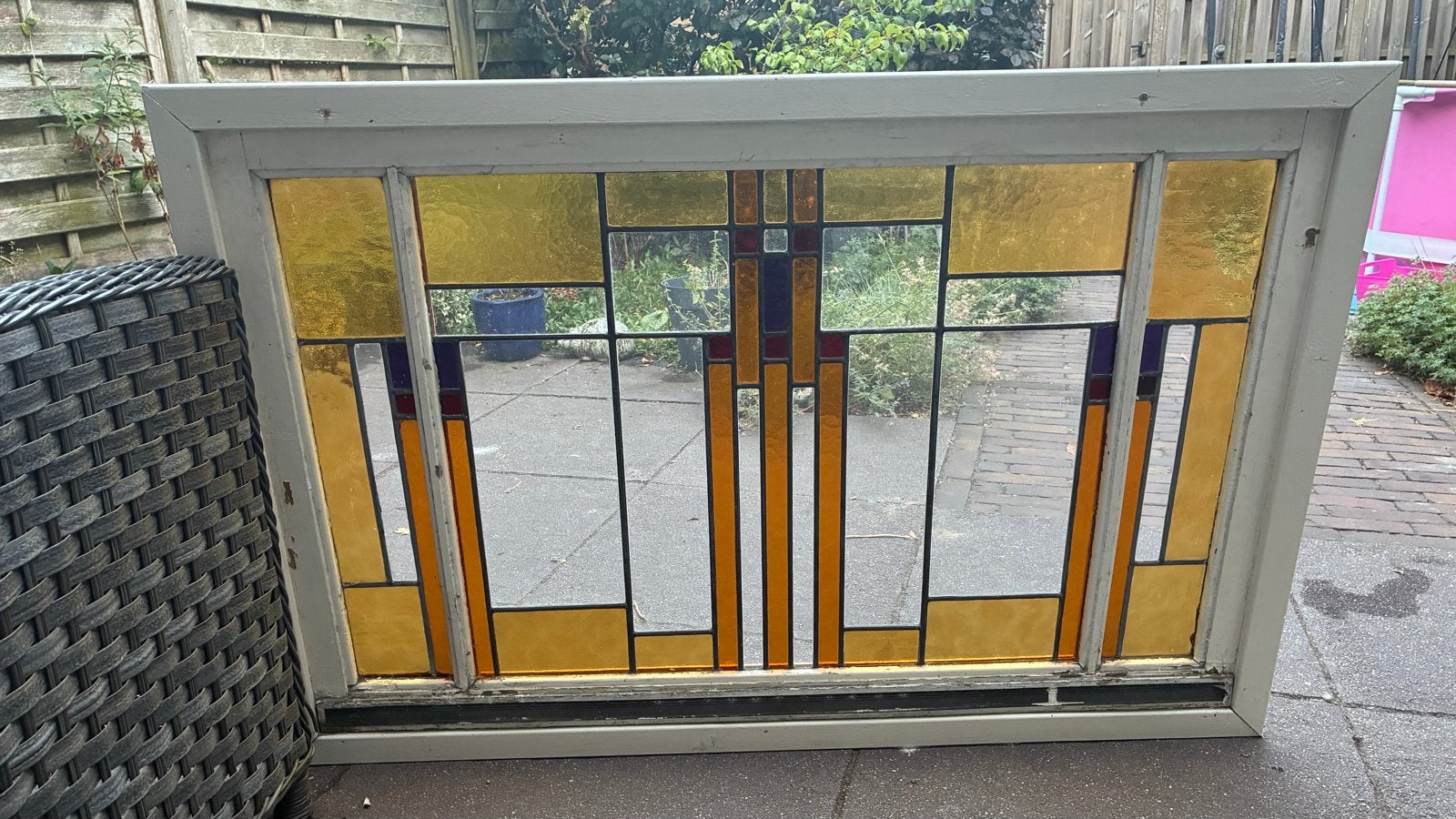 Antiek Glas in Lood Raam, Ophalen, Gevelraam of Ruit, Gebruikt, 80 tot 120 cm