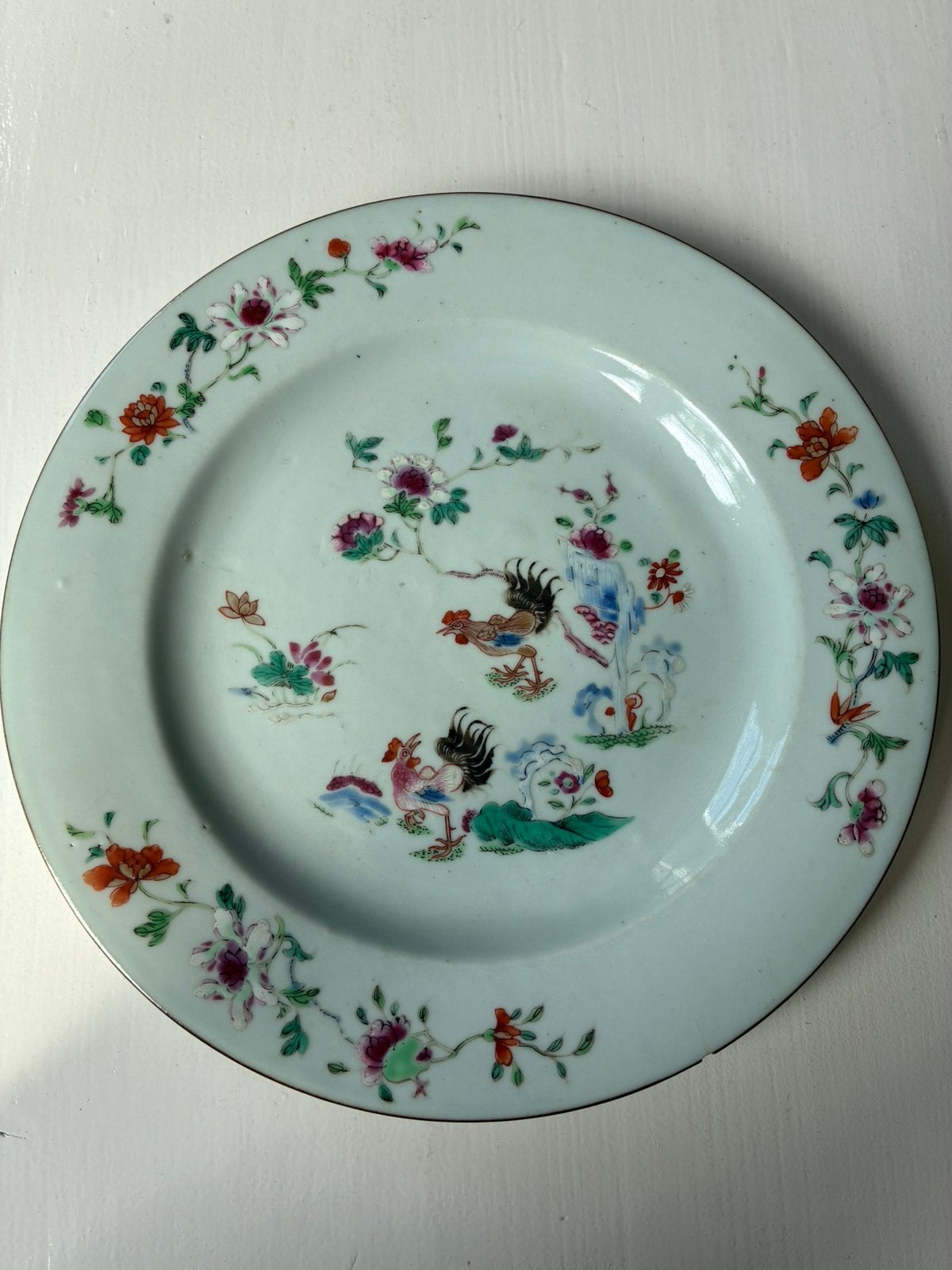 Chinees bordje hanen 18e eeuw porselein Qianlong, Antiek en Kunst, Ophalen of Verzenden