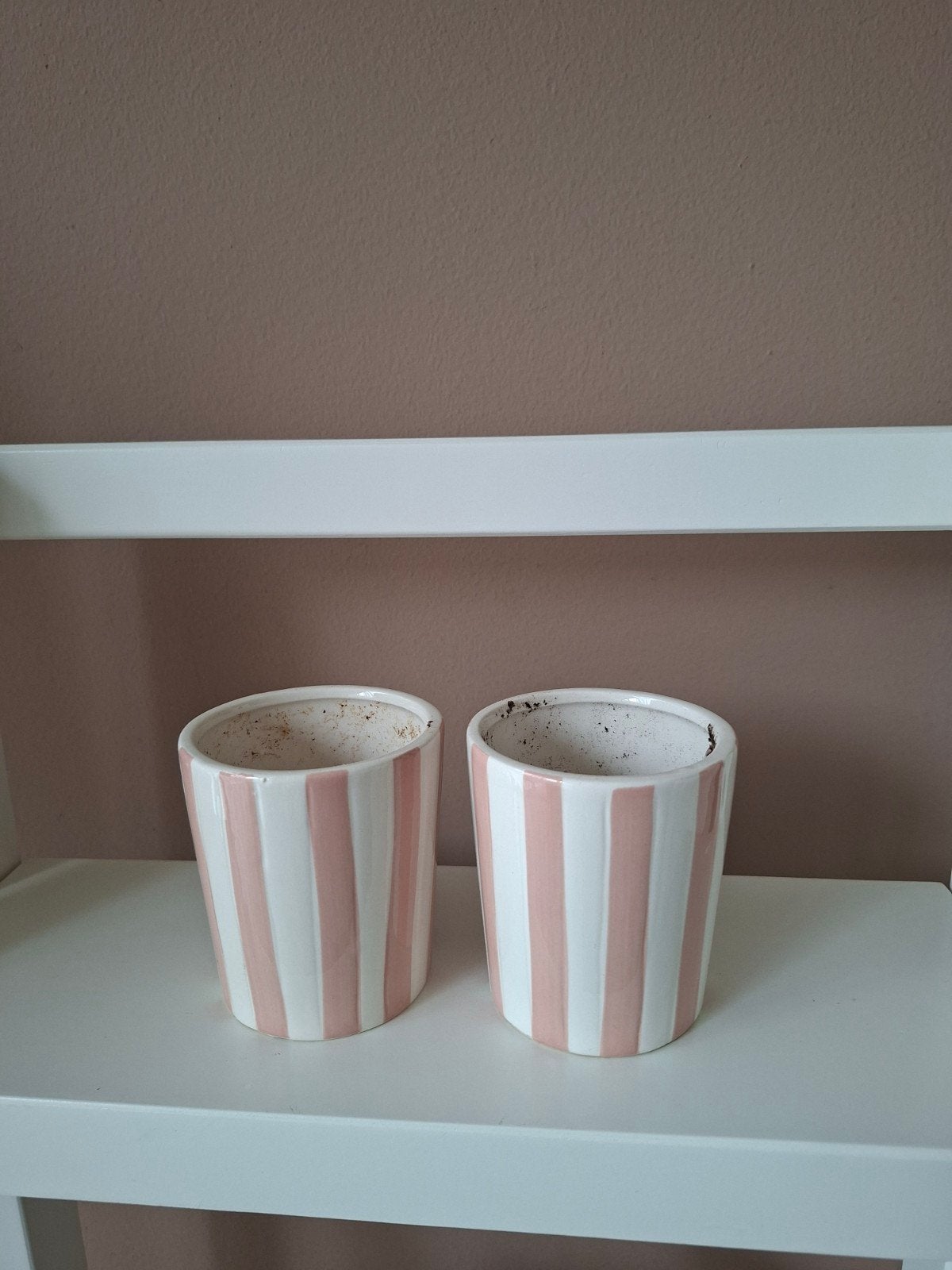 Set van 2 roze gestreepte bloempotten, Ophalen, Gebruikt, Rond, Binnen