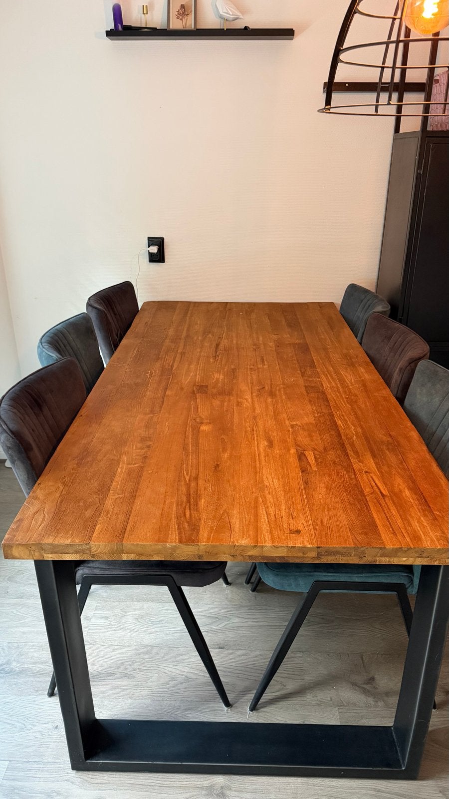 Eettafel (6personen) van massief hout met metalen onderstel, Huis en Inrichting, Tafels | Eettafels, Ophalen, Gebruikt, 50 tot 100 cm